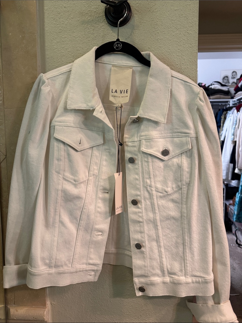 Rebecca Taylor White Denim Trucker Jacket with Button Placket
